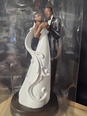 Elegant Bride and Groom Cake Topper - White & Black